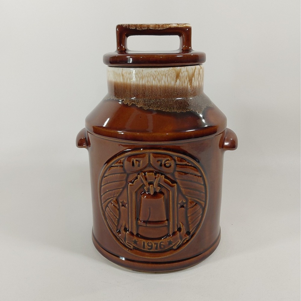 McCoy Vintage Cookie Jar-Canister Brown Jug Bicentennial 1776-1976 Drip Glaze